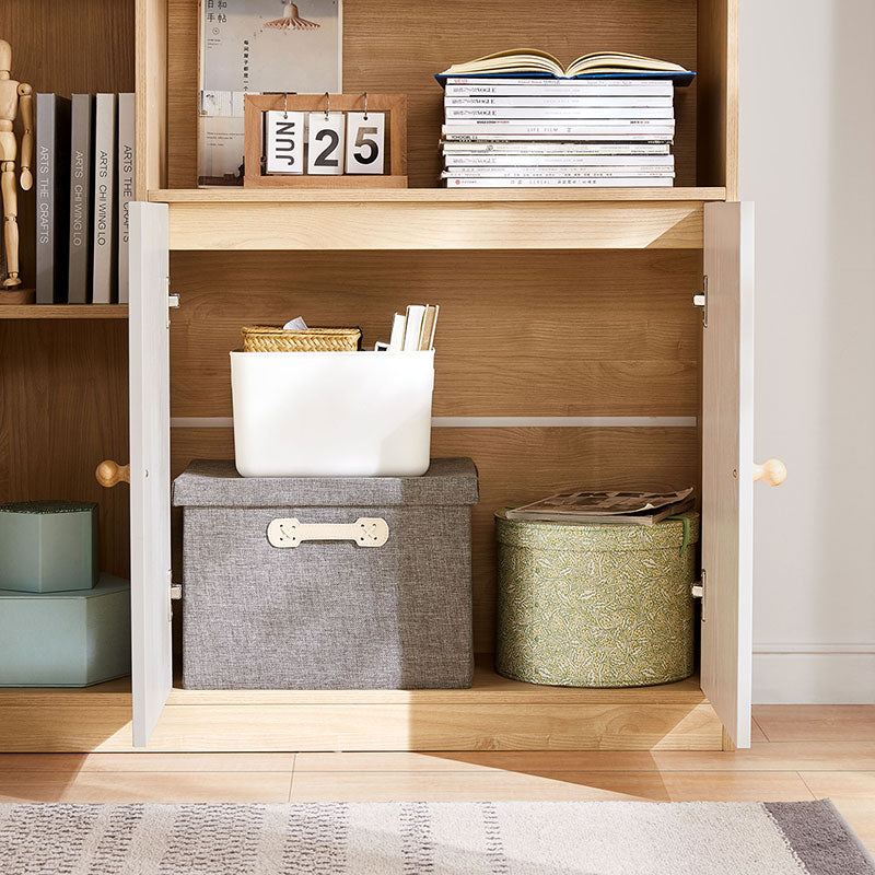 Natural Wood and White Dual-Tone Bookshelf with Storage/Wooden Showcase