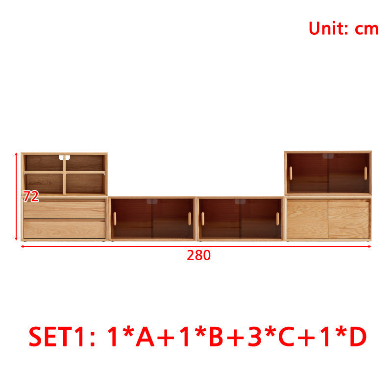 Lex FAS-Graded Solid American Oak Floor-standing Modular Storage Cabinet Chest Set for Home