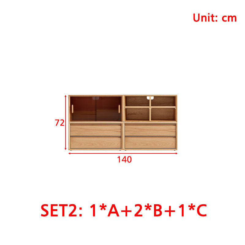 Lex FAS-Graded Solid American Oak Floor-standing Modular Storage Cabinet Chest Set for Home