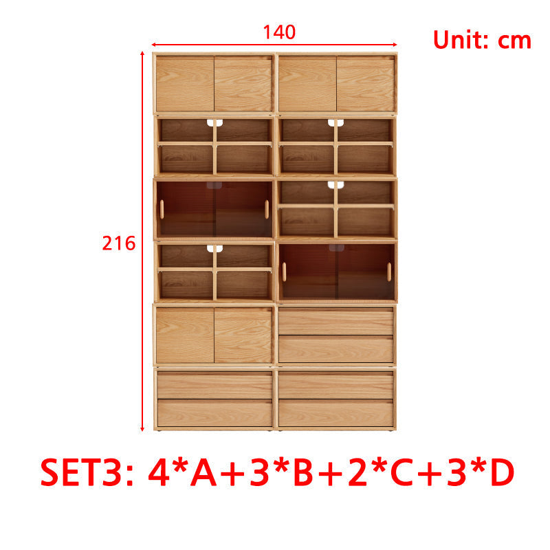 Lex FAS-Graded Solid American Oak Floor-standing Modular Storage Cabinet Chest Set for Home