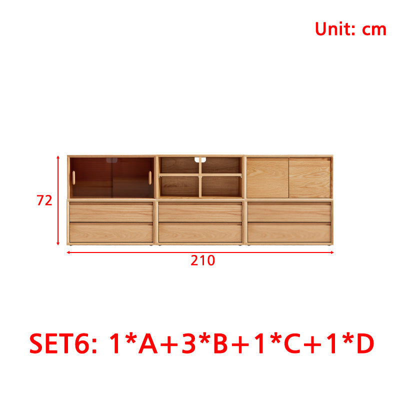 Lex FAS-Graded Solid American Oak Floor-standing Modular Storage Cabinet Chest Set for Home