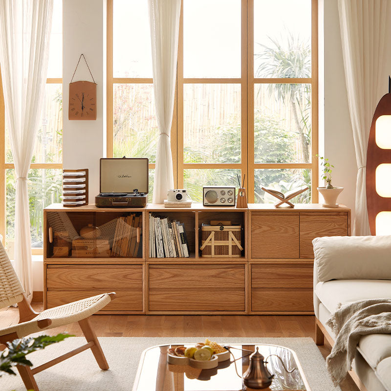 Lex FAS-Graded Solid American Oak Floor-standing Modular Storage Cabinet Chest Set for Home