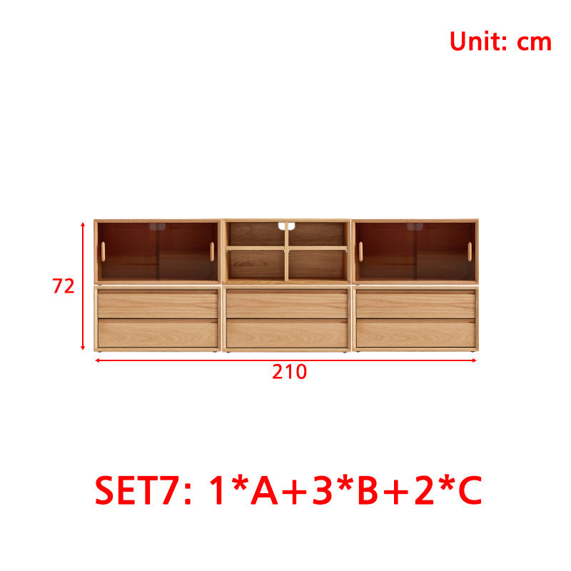 Lex FAS-Graded Solid American Oak Floor-standing Modular Storage Cabinet Chest Set for Home