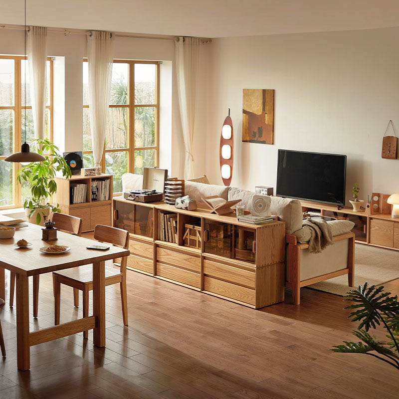 Lex FAS-Graded Solid American Oak Floor-standing Modular Storage Cabinet Chest Set for Home