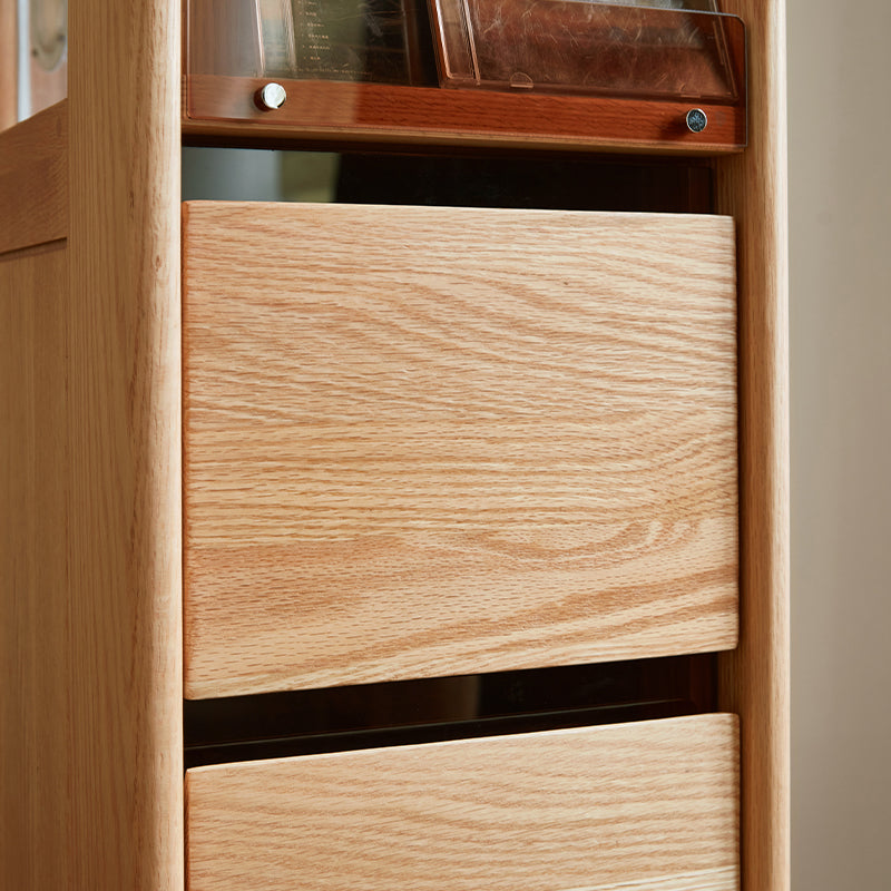 Dylan FAS-Graded Solid American Oak Wood Flip-Down Door Bookcase Modular Display Shelf & Storage With Drawer