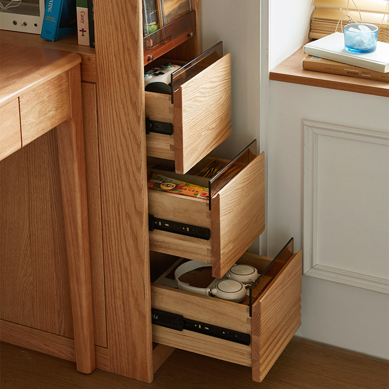 Dylan FAS-Graded Solid American Oak Wood Flip-Down Door Bookcase Modular Display Shelf & Storage With Drawer
