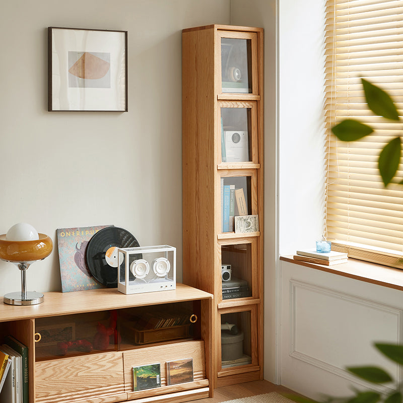 Dylan FAS-Graded Solid American Oak Wood Flip-Down Door Bookcase Modular Display Shelf & Storage With Drawer
