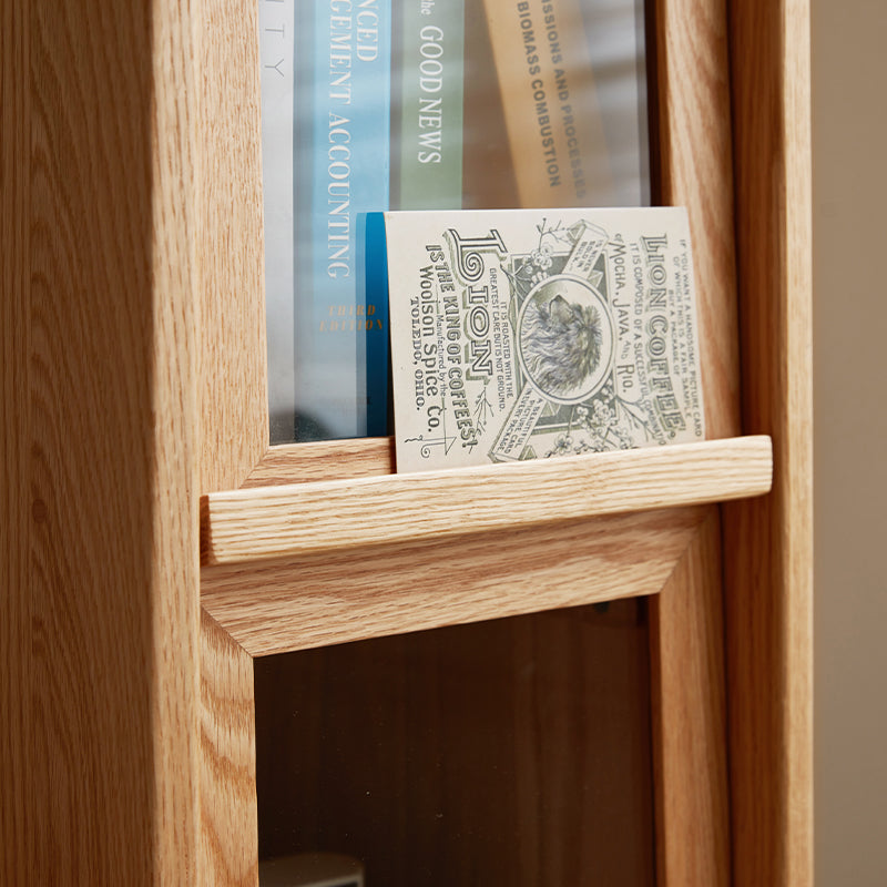 Dylan FAS-Graded Solid American Oak Wood Flip-Down Door Bookcase Modular Display Shelf & Storage With Drawer