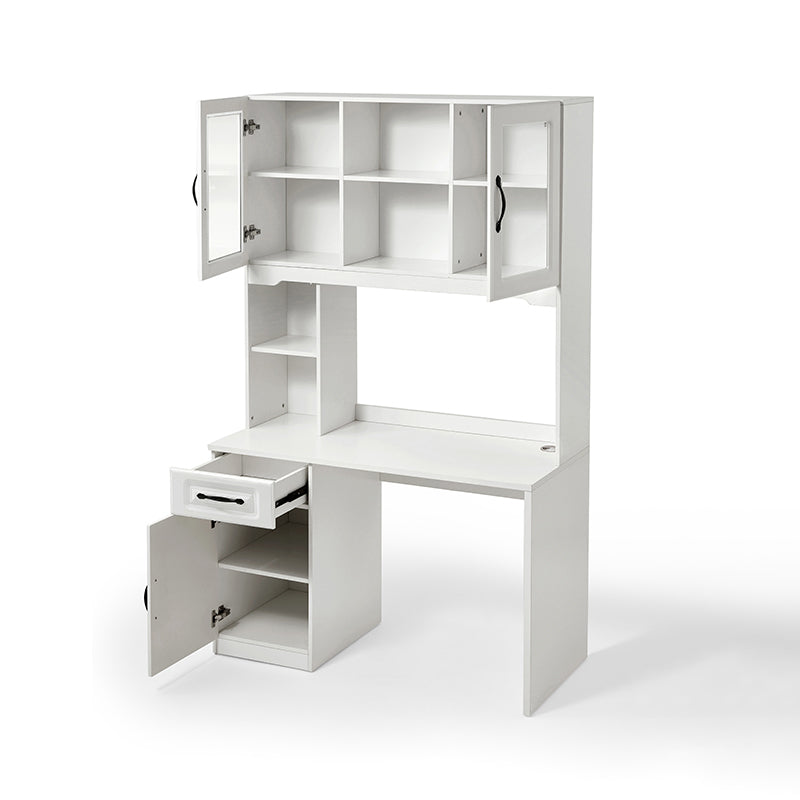 Charlotte 1.2m/1.4m Single Office Desk/Computer Table Set With Drawer/Chair/Bookcase White
