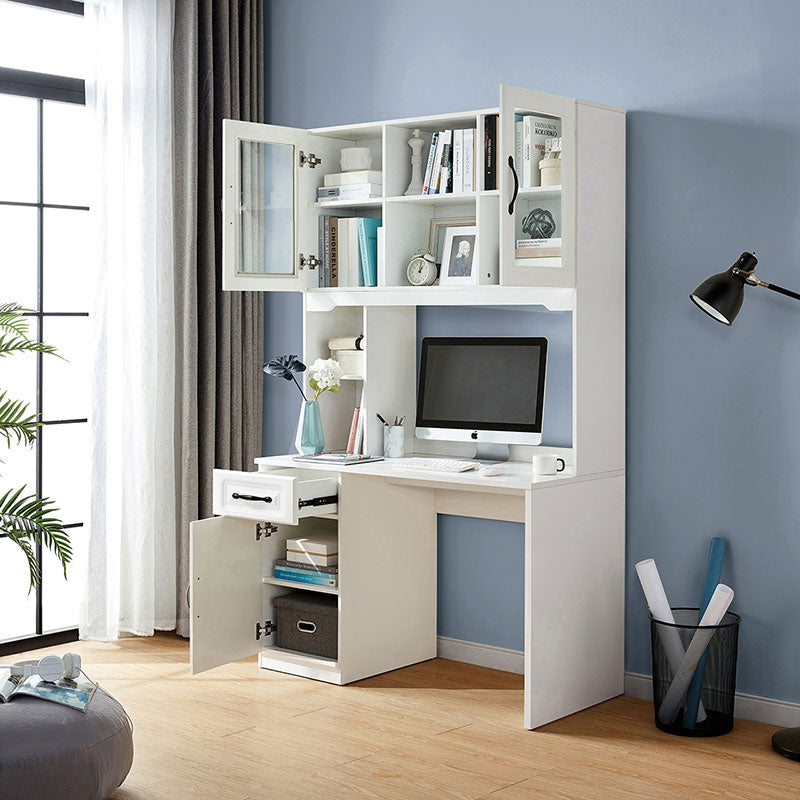 Charlotte 1.2m/1.4m Single Office Desk/Computer Table Set With Drawer/Chair/Bookcase White