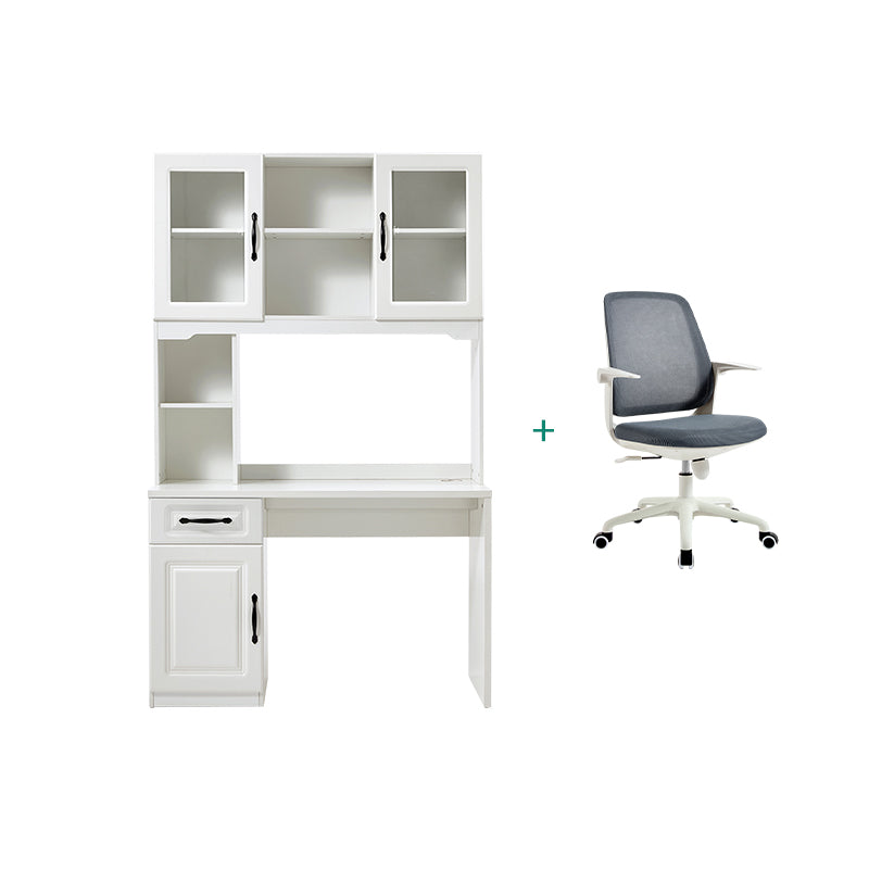 Charlotte 1.2m/1.4m Single Office Desk/Computer Table Set With Drawer/Chair/Bookcase White