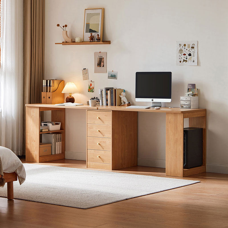 Brittany Single/Double Office Desk/Computer Table Set With Drawer/Chair/Bookcase Natural Wood
