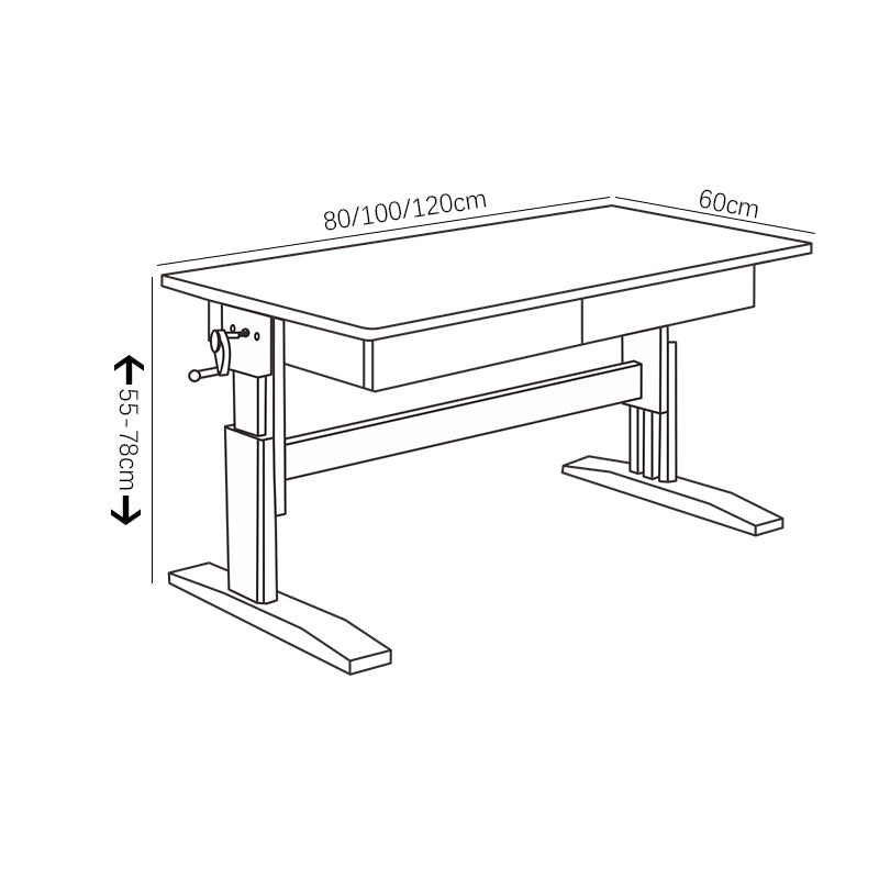 Natural Height-adjustable Study Desk with Drawers and Z Shape Chair set