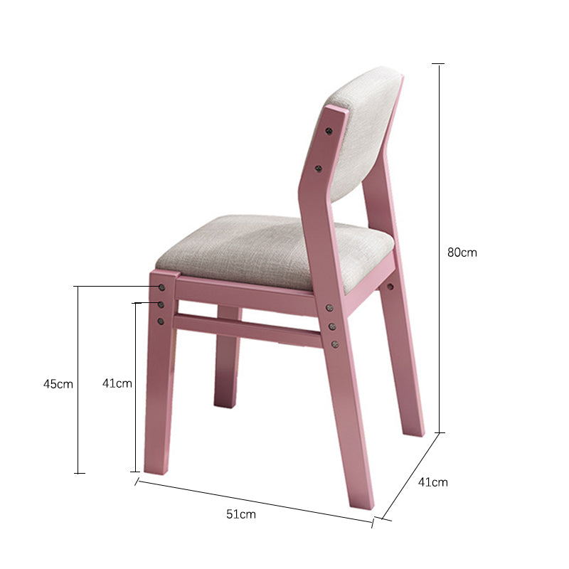 Selee Height-Adjustable Solid Timber Z Shape Dining Chair /Rubberwood/Cotton and Linen/Pink