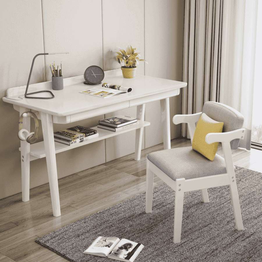 White Bahid Study Desk and Z Shape Chair Set