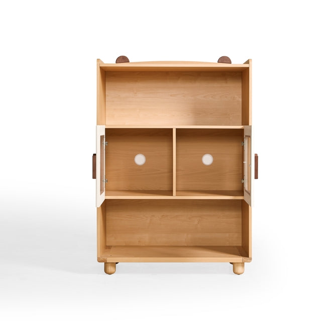 Natural Wood Kids' Bookcase with Doors and  Open Shelves/Solid Wood Legs