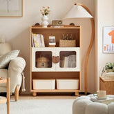 Natural Wood Kids' Bookcase with Doors and  Open Shelves/Solid Wood Legs