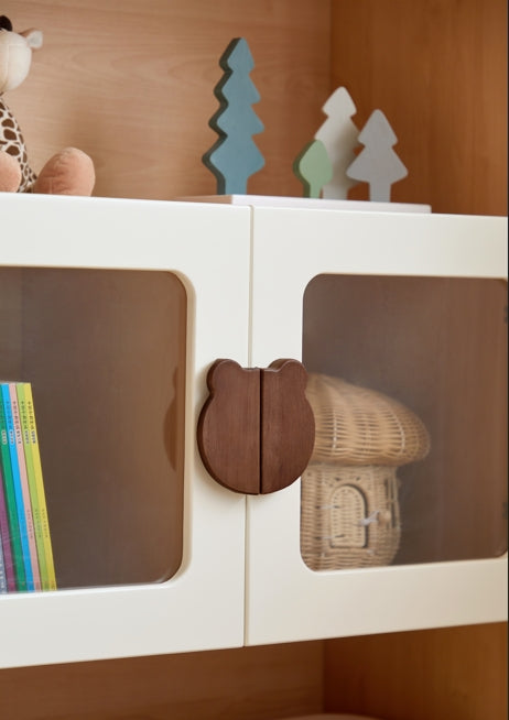 Natural Wood Kids' Bookcase with Doors and  Open Shelves/Solid Wood Legs