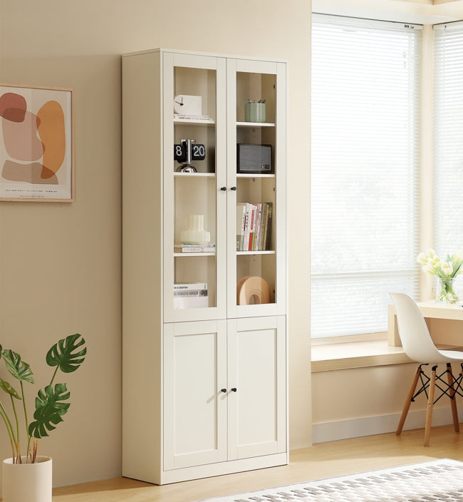White Multi-Purpose Storage Bookcase with Transparent Doors/Showcase/Display Cabinet