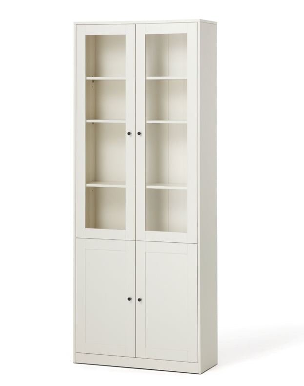 White Multi-Purpose Storage Bookcase with Transparent Doors/Showcase/Display Cabinet
