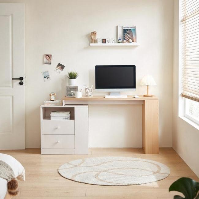 Wood Study Desk in Oak and White with Storage/Home Office Study Desks/Corner Desk
