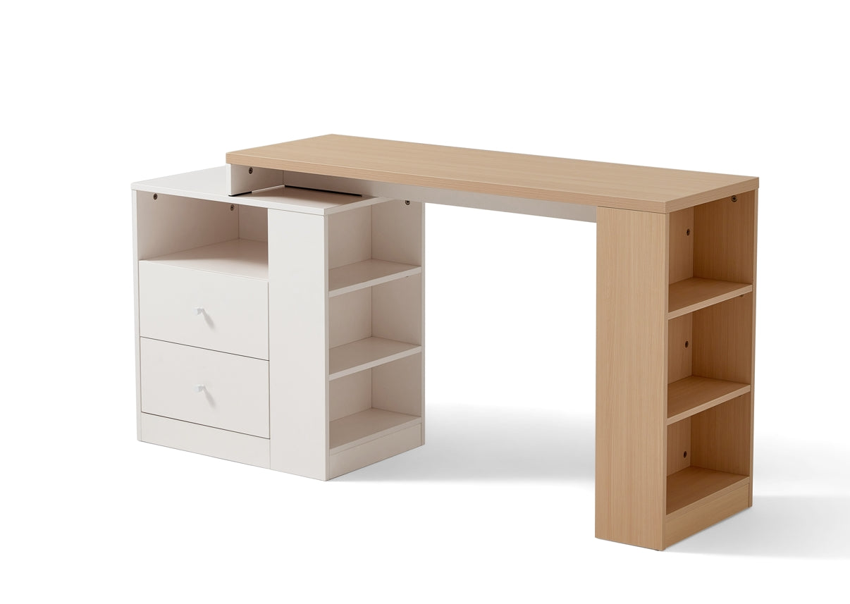 Wood Study Desk in Oak and White with Storage/Home Office Study Desks/Corner Desk