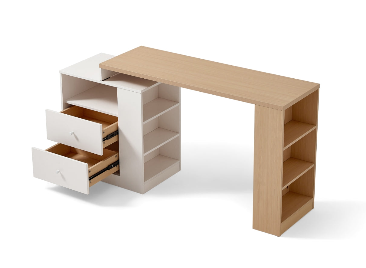 Wood Study Desk in Oak and White with Storage/Home Office Study Desks/Corner Desk