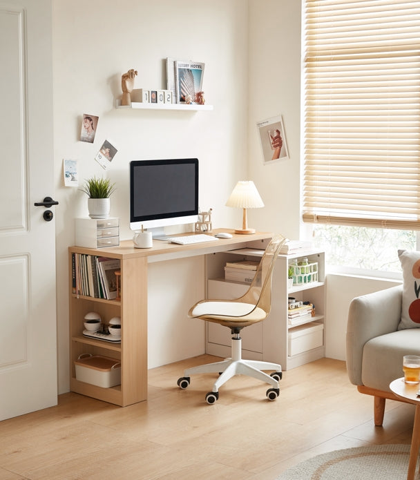 Wood Study Desk in Oak and White with Storage/Home Office Study Desks/Corner Desk