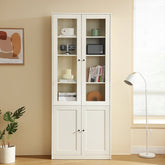 White Multi-Purpose Storage Bookcase with Transparent Doors/Showcase/Display Cabinet