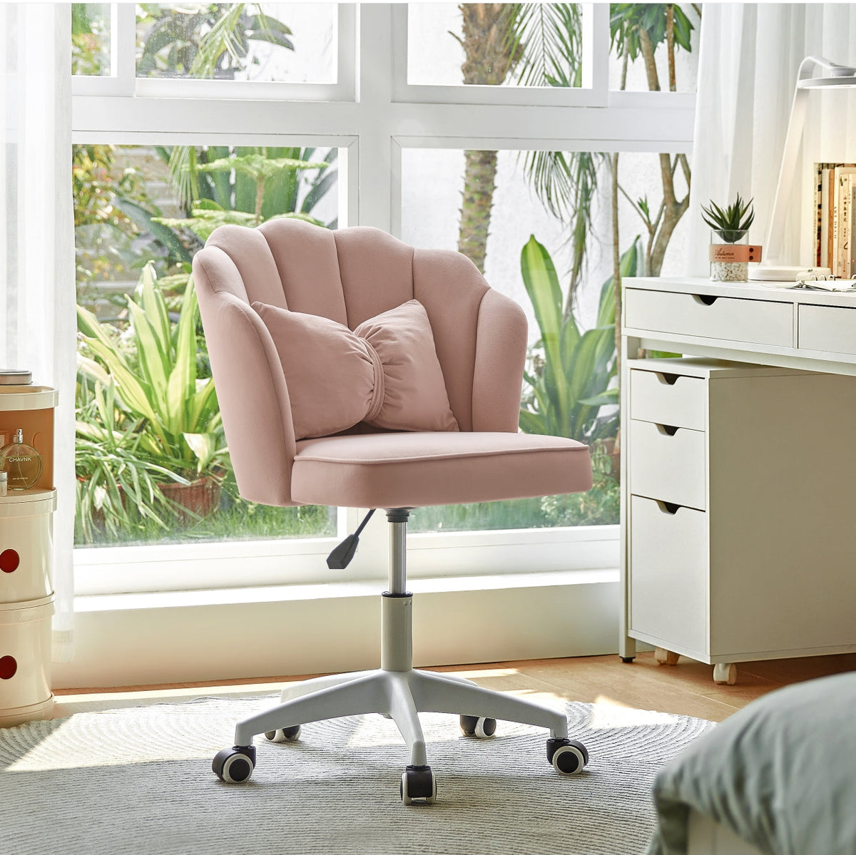 Pink Adjustable Height Swivel Computer Chair with Wheels and Cushion/Pink Office Chair