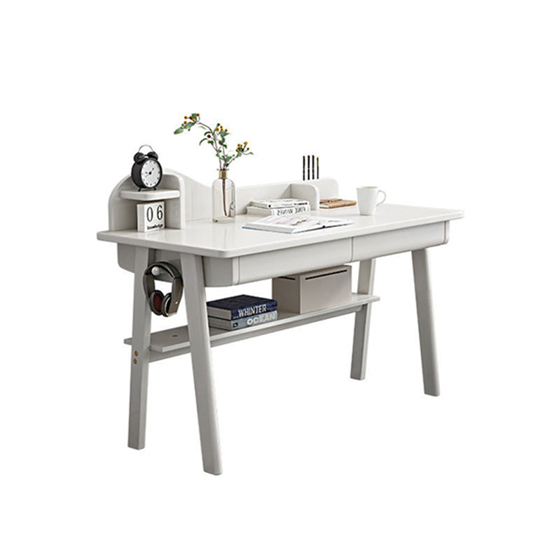 Andri Solid Wood Study Desk with Mini Shelf and Drawers/Rubberwood/Home Office Desk/White