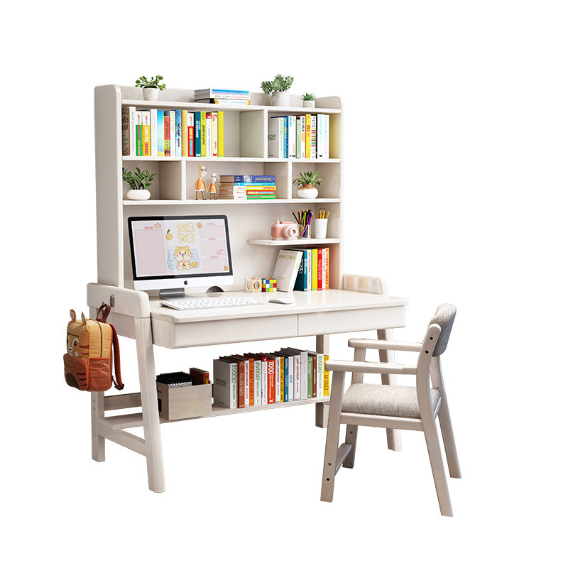 Bahid Study Desks/Solid Wood Study Desk with Shelf/Home Office/White