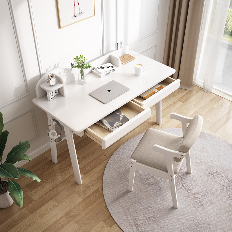Andri Solid Wood Study Desk with Mini Shelf and Drawers/Rubberwood/Home Office Desk/White