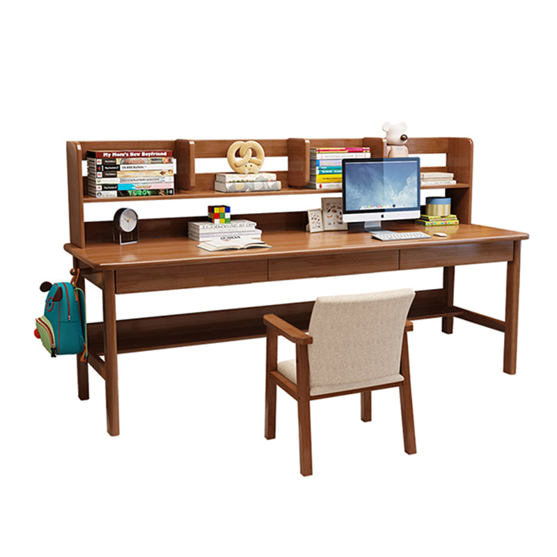 Dalenna Solid Wood Study Desk with Book Shelves and Drawers/Rubberwood/Long Study Desk/Walnut
