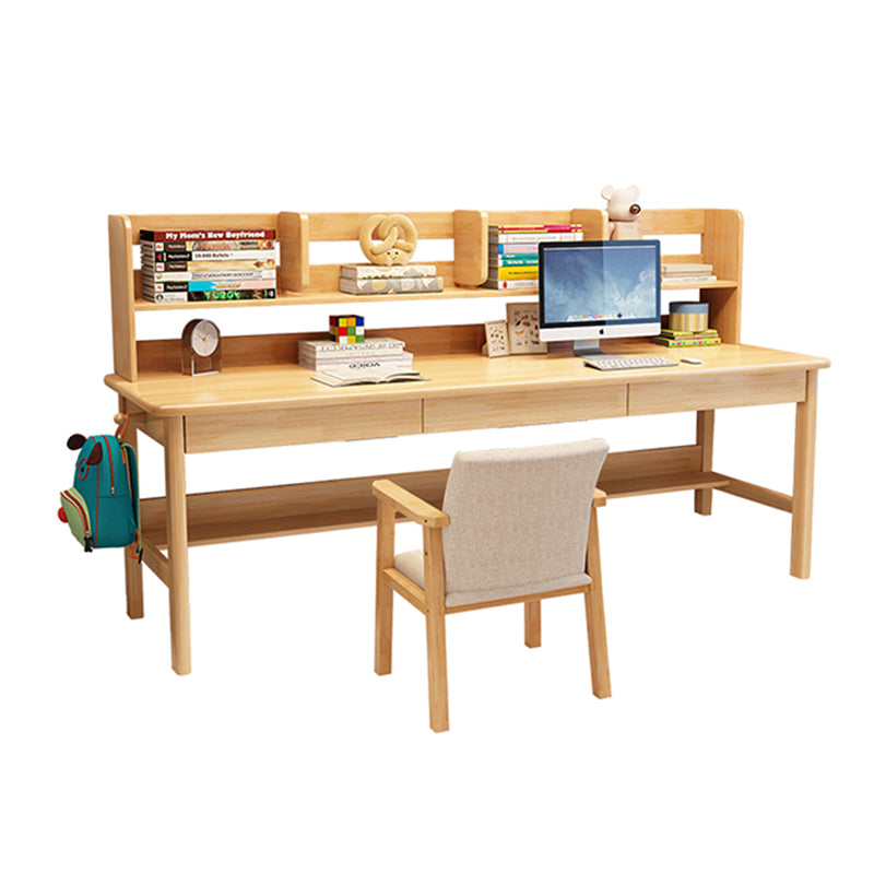 Dalenna Solid Wood Study Desk with Book Shelves and Drawers/Rubberwood/Long Study Desk/Natural color