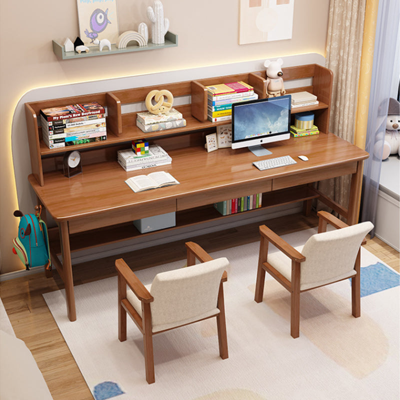 Dalenna Solid Wood Study Desk with Book Shelves and Drawers/Rubberwood/Long Study Desk/Walnut