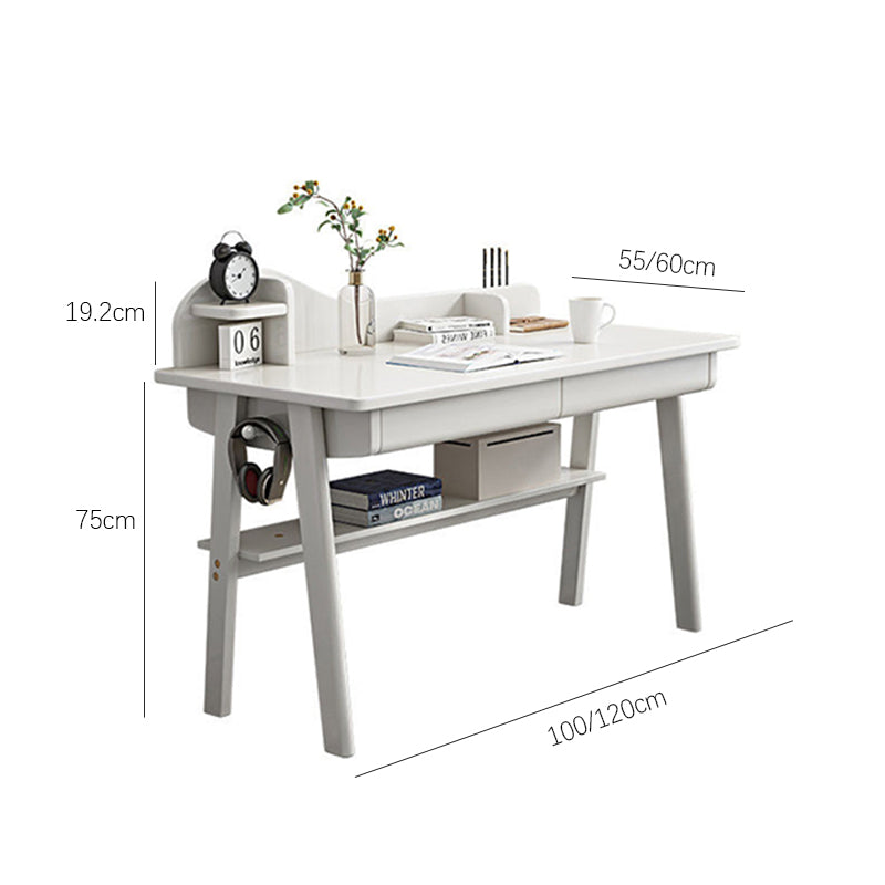 Andri Solid Wood Study Desk with Mini Shelf and Drawers/Rubberwood/Home Office Desk/White