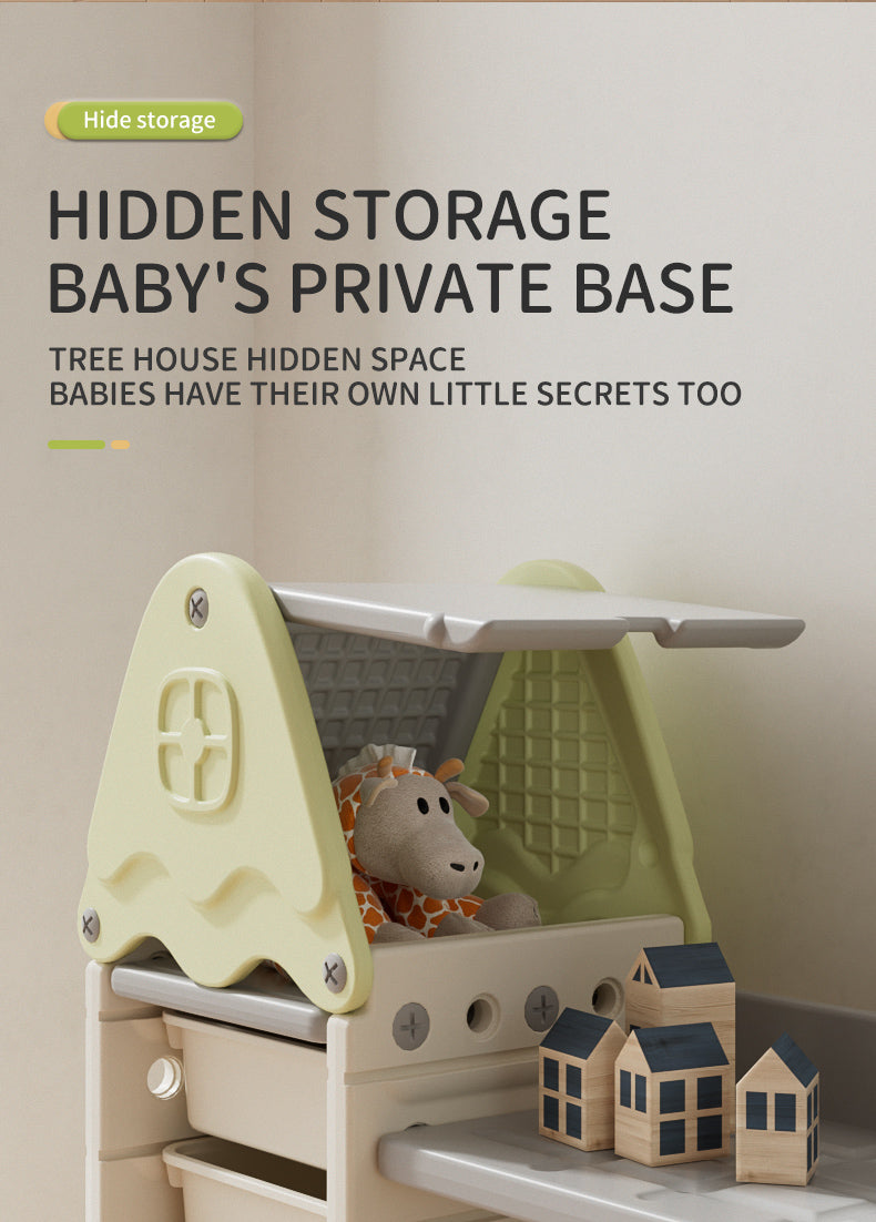 Three-Column Treehouse-Themed Kids Storage Rack – Multi-Layer Toy and Book Organizer