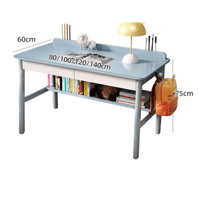 Blue Solid Wood Study Desk with Shelf and Selee Chair Set