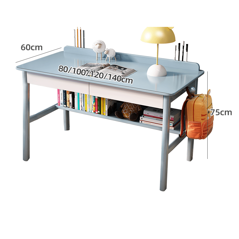 Blue Solid Wood Study Desk with Shelf and Selee Chair Set