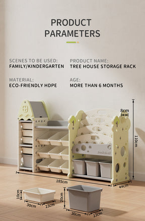 Three-Column Treehouse-Themed Kids Storage Rack – Multi-Layer Toy and Book Organizer