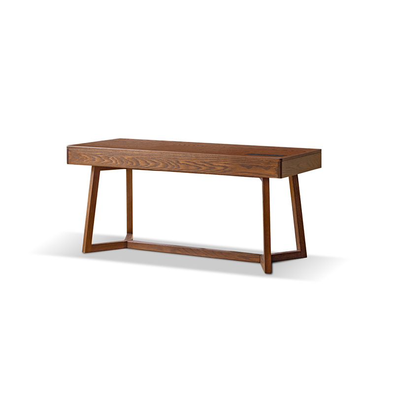 Solid Red Oak Writing Desk with 3 Drawers in Walnut Finish 160cm/180cm