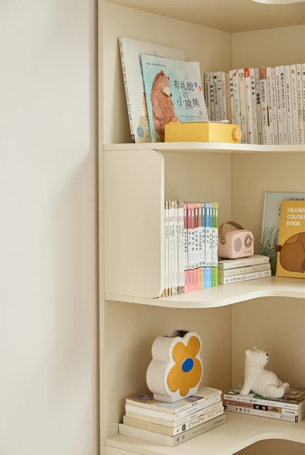Space Saving  Engineered Wood Corner Bookcase/Storage Shelves in Cream White