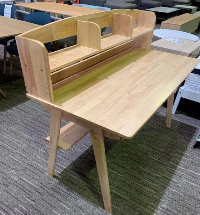 Natural Solid Wood Study Desk with Shelf and Selee Chair Set