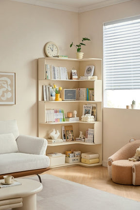 Space Saving  Engineered Wood Corner Bookcase/Storage Shelves in Cream White