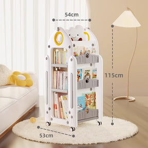 Rocket-Shaped Kids Rotating Bookshelf – Floor-Standing Bookcase with 360° Wheels