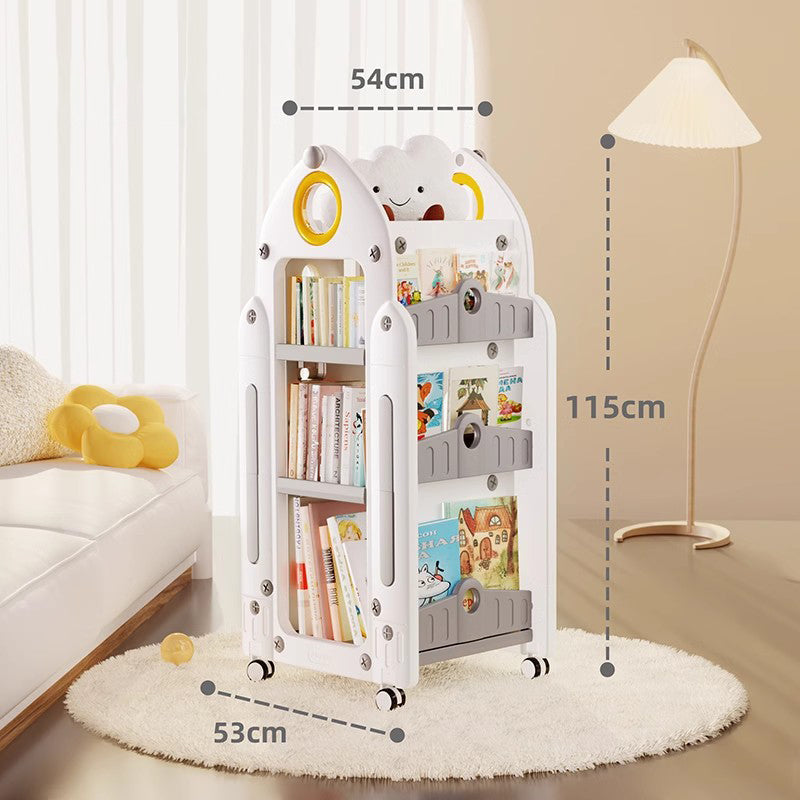 Rocket-Shaped Kids Rotating Bookshelf – Floor-Standing Bookcase with 360° Wheels