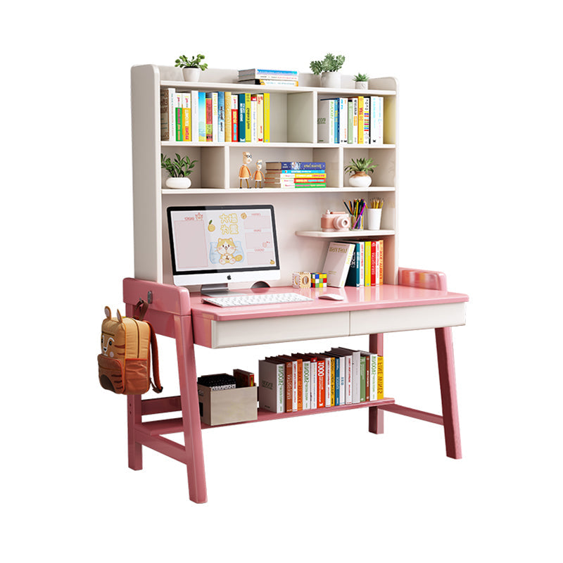 Bahid Study Desks/Solid Wood Study Desk with Shelf/Home Office/Pink