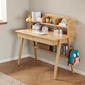 Solid Wood Study Desk with Shelf/Solid Timber/Minimal Assembly/Natural Wood Colour