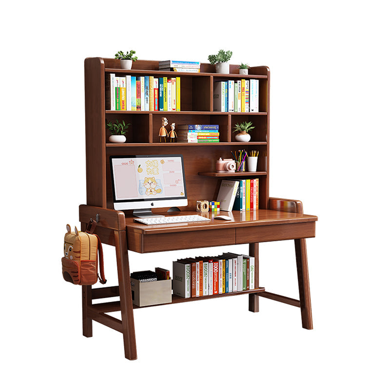 Bahid Study Desks/Solid Wood Study Desk with Shelf/Home Office/Walnut